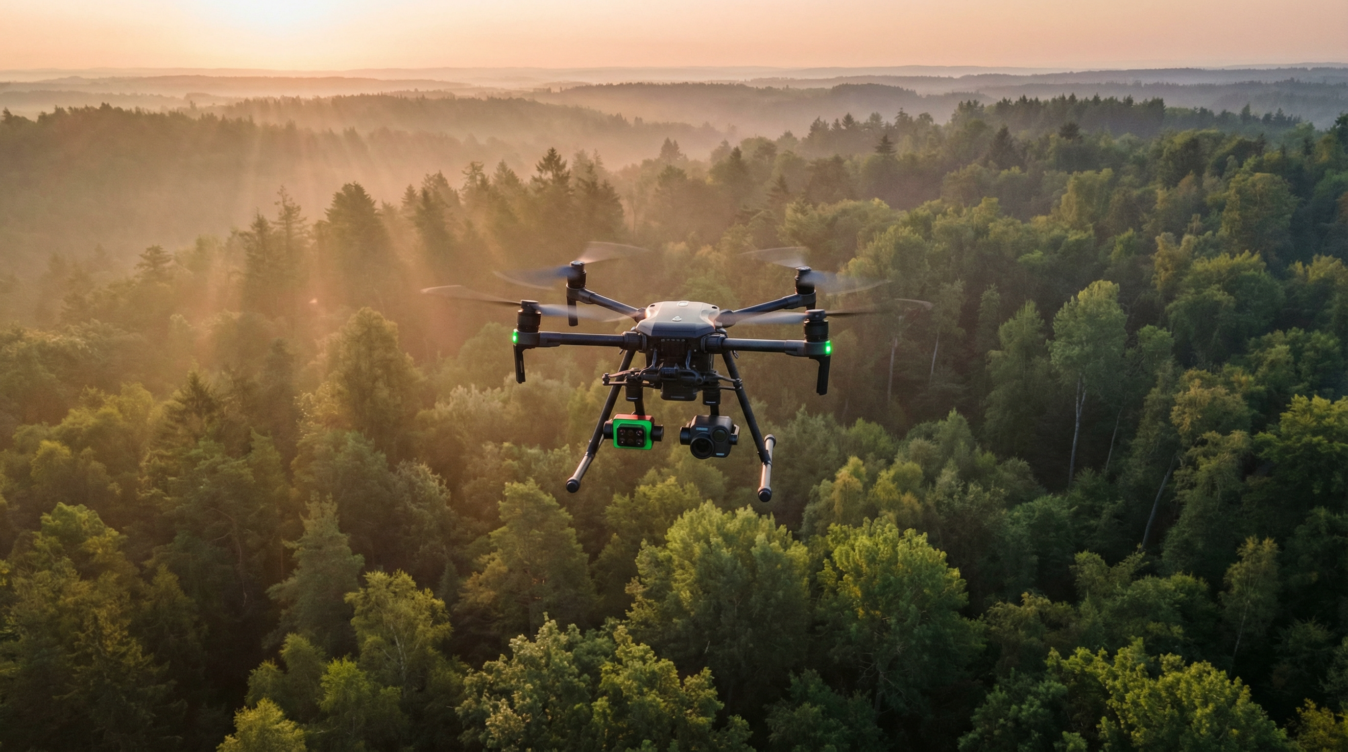 Dron profesional capturando imágenes forestales